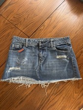 VTG Y2K American Eagle Low Rise Micro Denim Mini Skirt Distressed Raw Hem 8