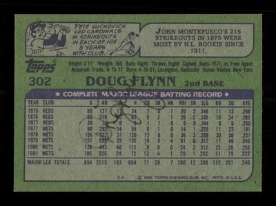 1982 Topps  #302 Doug Flynn signed autograph  on back   EAA1 BXCP71