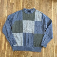 Dockers Crew Neck Sweater Men  s L Colorblock Green Gray 100 Cotton Grandpa Core
