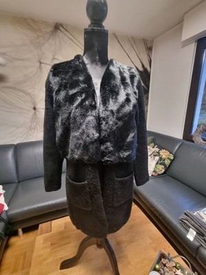 Atmosphere Damen Strickjacke Jacke Mit Kunstfell Schwarz Gr. 38