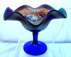 FENTON"PRISTINE"PEACOCK URN"CARNIVAL GLASS"c1911"BLUE"COMPOTE~ANTIQUE