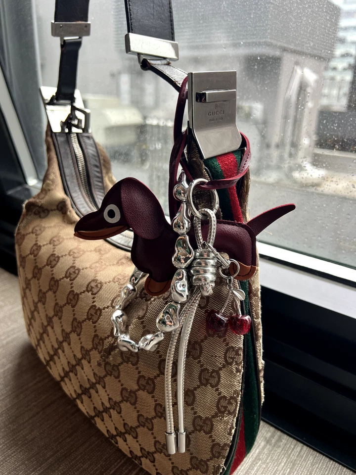 Bolso Gucci Vintage Hobo con charms - Tela con Monograma Gucci y Cuero - Imagen 3 de 4