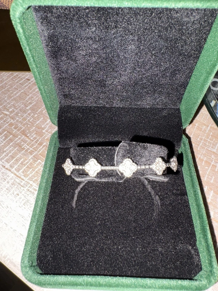 💎 Brazalete Flexible Trébol/Cuatrifolio Diamante Cuentas 1.00 CTW - Oro Blanco 14K Foto 2 de 4