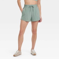 Women's Woven Mid-Rise Shorts 4" - All in Motion  Sage Green M: Lightweight,