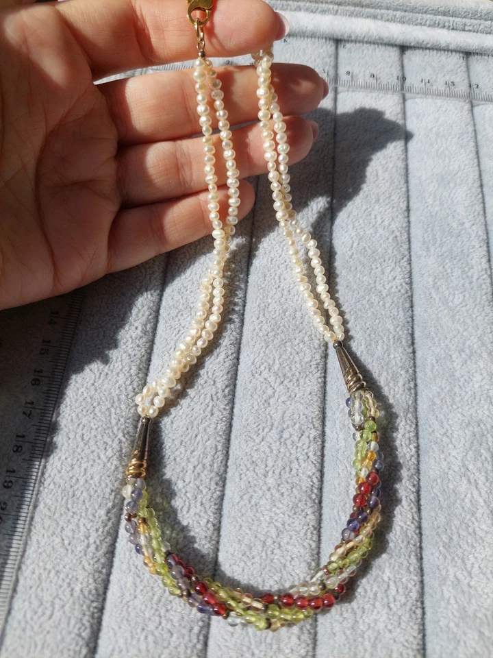 Wunderschöne Vintage echte Perlen Halskette + Peridot, Granat unsw. 🤍❤️💚✨️ - Bild 2 von 4