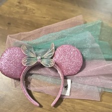 Disney Minnie Mouse Pink Glitter Ears Headband Butterfly Pastel Tulle