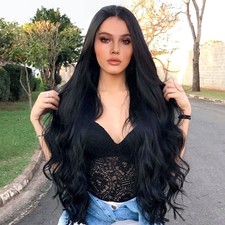 Black Long Wavy Curly Hair Charming Natural Looking Synthetic Wigs for
