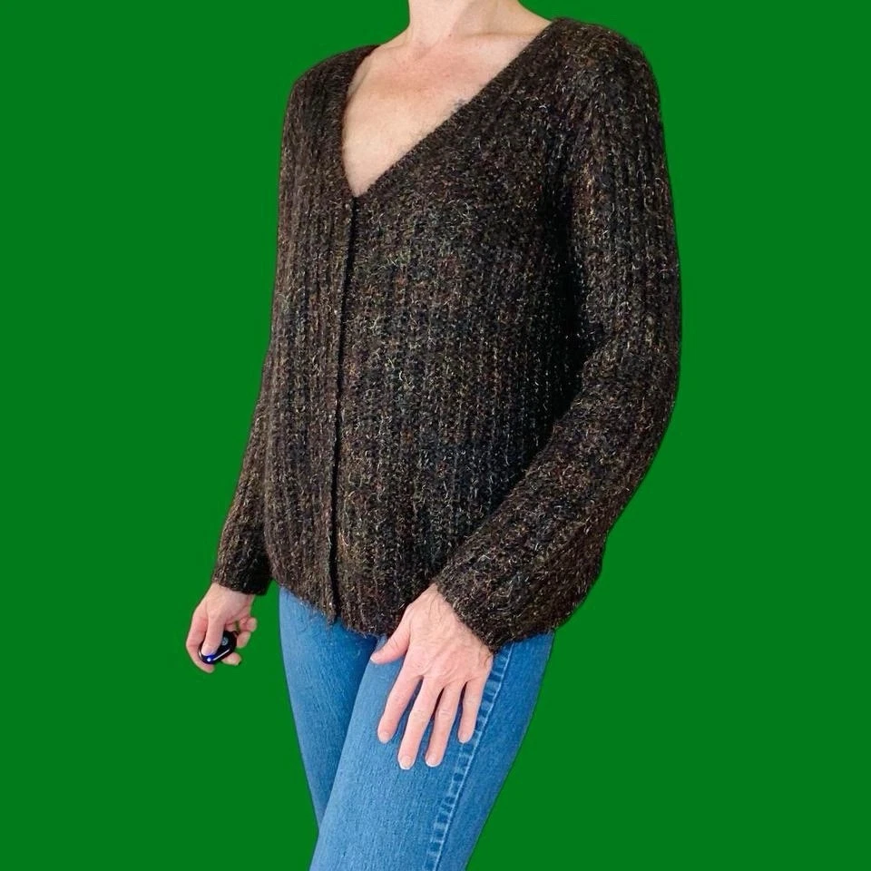 Cárdigan Suéter Informal Vintage Carole Little Knitwear Marrón Mohair Difuso Preppy Foto 2 de 4