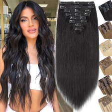 Russian Double Weft Hair Extensions Clip In Remy Human Hair 8PCS Full Head THICK