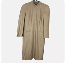 Louis Feraud Minimalism Beige Shift Dress Mock Neck US 10 Vtg 80s Scandi