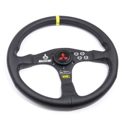 OMP 350mm 14' Mitsubishi Genuine Leather Flat Black Racing Sport Steering Wheel