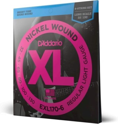 D'Addario 6 String Bass Strings EXL170-6 Nickel Wound Long Scale Light 32-130