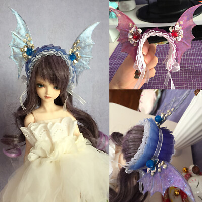 1/6 1/4 1/3 BJD Goddess Blue Pink Doll Wings Headband Hair Hoop Pearls Headwaer