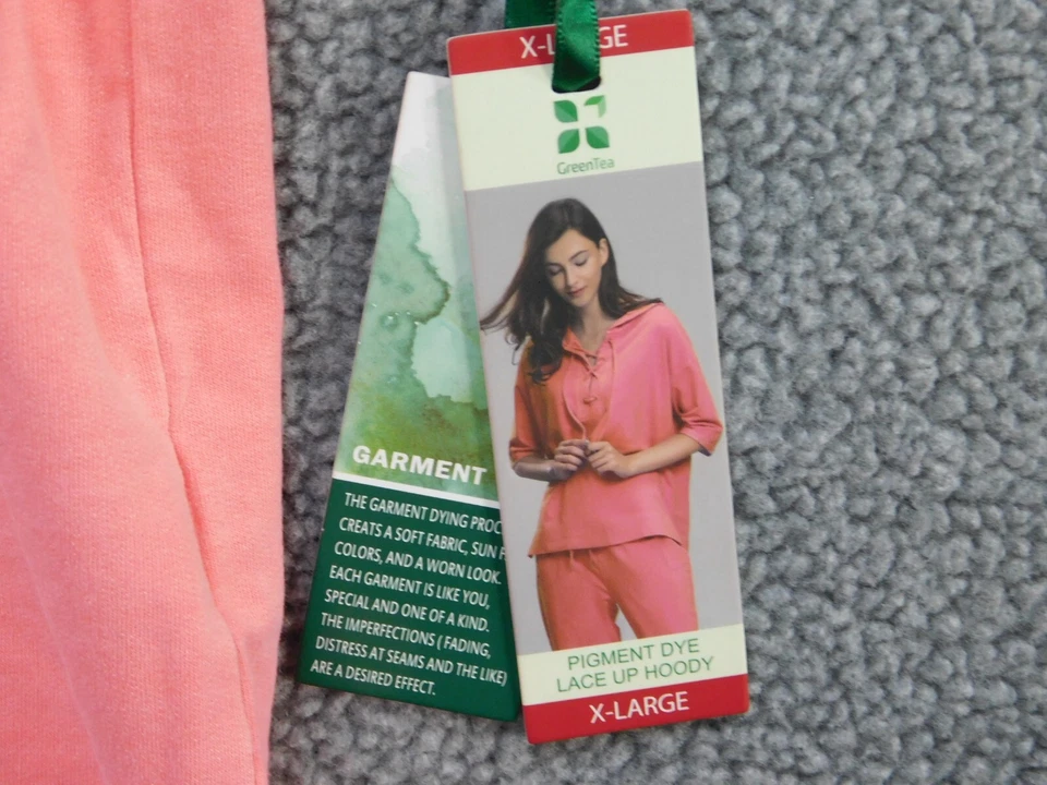 NUEVO Pullover con Capucha Mujer Té Verde Coral Manga Corta Sudadera Talla XL Foto 4 de 4