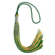 Endea Graduation Green/Gold Mixed Color Tassel With Stacked Silver Date Drop