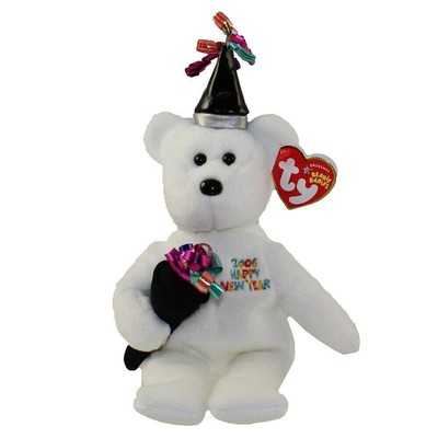 Ty Beanie Babys - NEUJAHR mit Hut Teddybär / Kuscheltier / Plüschtier