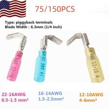 75/150pcs 3 Way 22-10AWG Wire Connectors Heat Shrink Piggyback Spade Terminals