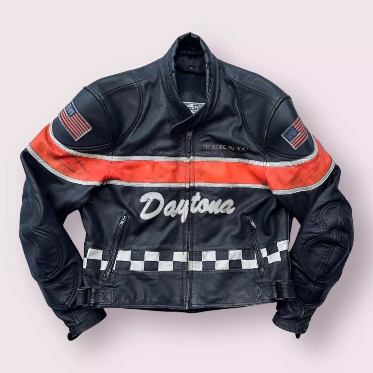 Vintage Teknic Daytona Leather Motorcycle Padded Racing Jacket 90s Size Small