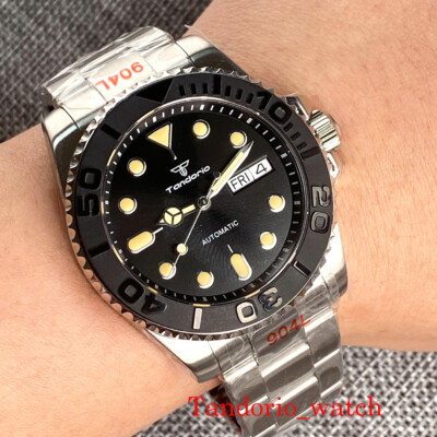 Tandorio NH36A 40mm Black Sterile Dial Sapphire Crystal Screw Crown Oyster Strap