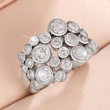 Simulated Diamond Round Cut 925 Silver Gold Finish Women Engagement Band Ring