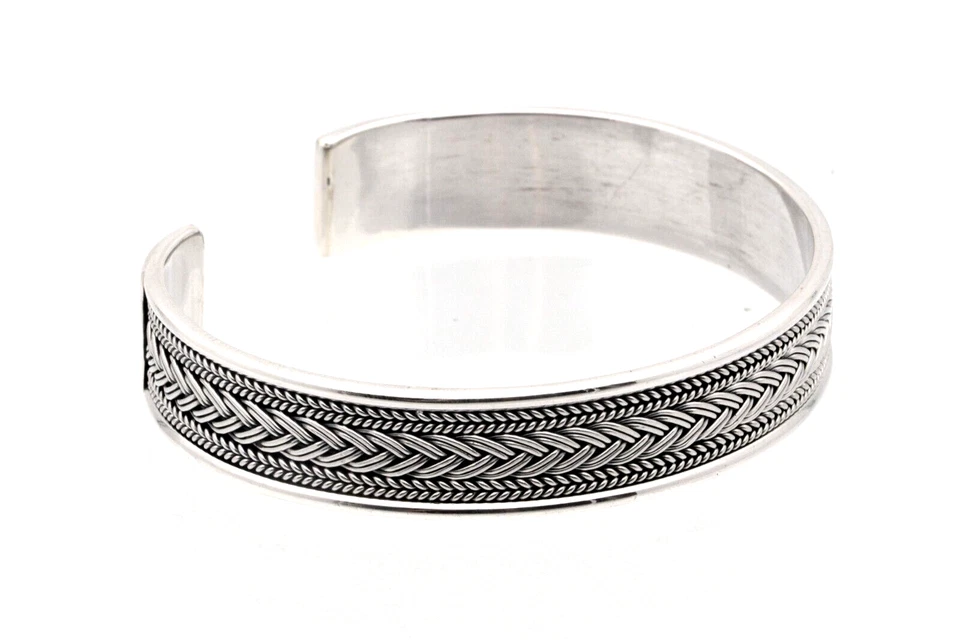 Celtic-Weave Regolabile 12MM Open-Cuff Bracciale Massiccio 925 Argento Sterling - Immagine 3 di 4