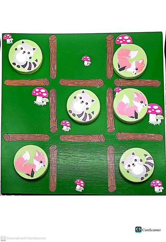 Handmade Wooden Tic Tac Toe Board Game - Woodland Animal Theme