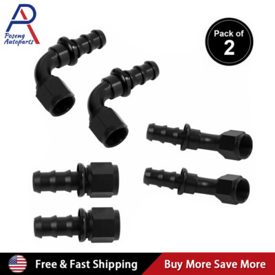 2PCS 4AN 6AN 8AN 10AN AN12 Push Lock Hose Fitting End 0° 45° 90° Degree Black