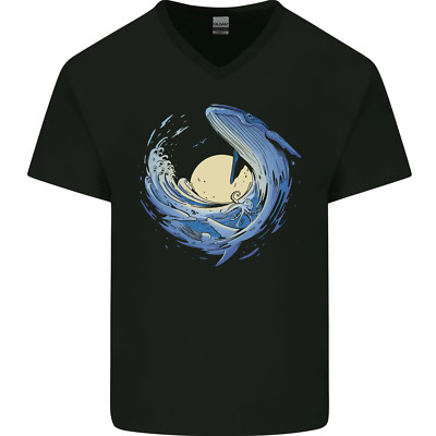 Ocean Whale & Octopus Mens V-Neck Cotton T-Shirt