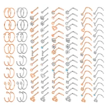 32Pcs Nose Rings 316L Steel L Bend Straight Bone Studs Screw Bar Nostril Pin 20G