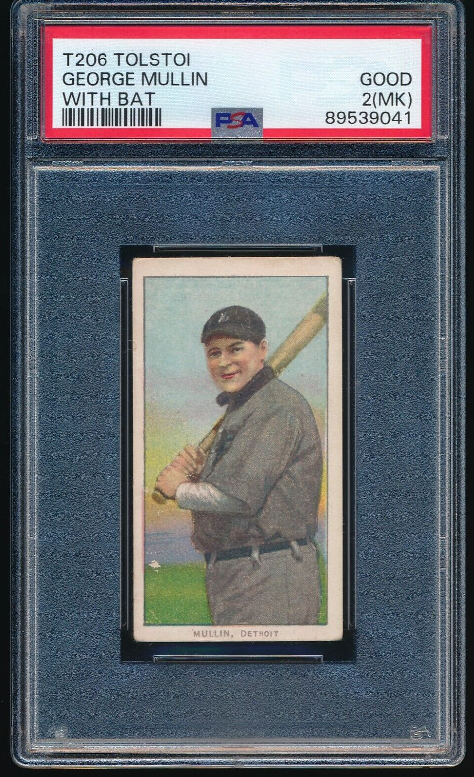 1909-11 T206 George Mullin w Bat Detroit Tigers Tolstoi Back PSA 2 (MK) GOOD