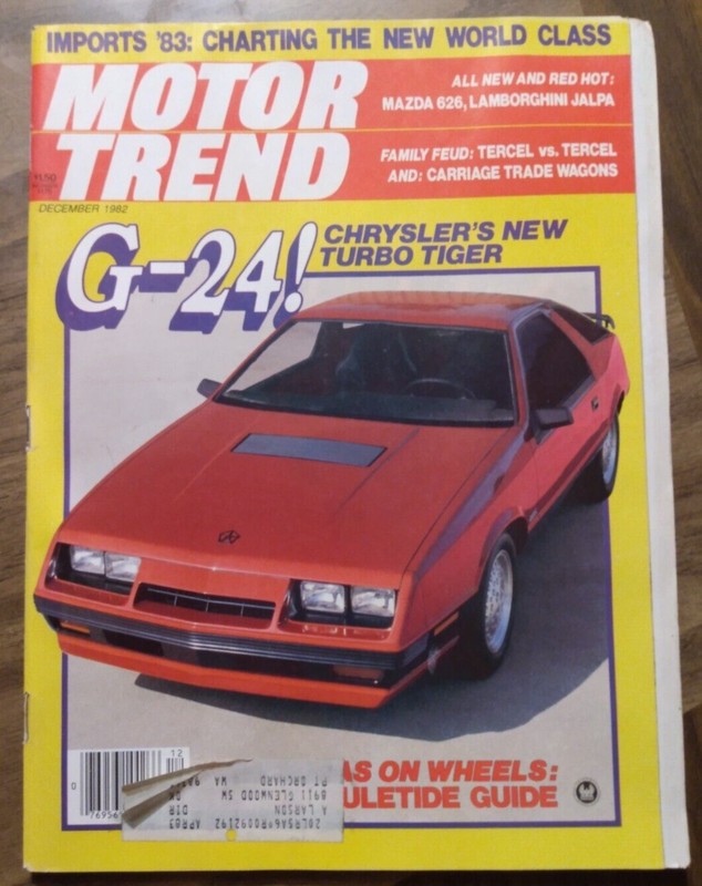 Motor Trend Magazine December 1982 Chrysler Turbo Tiger G-24 (SS) (E1) AU J U W