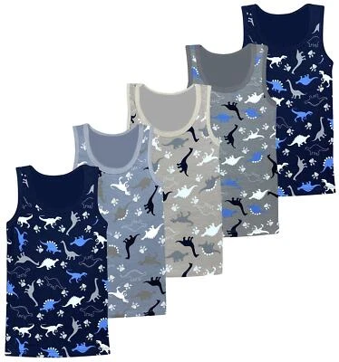 5 Jungen Unterhemden Dinosaurier Baumwolle Tank Top  Kinder Knaben Unterhemd  - Bild 1 von 4