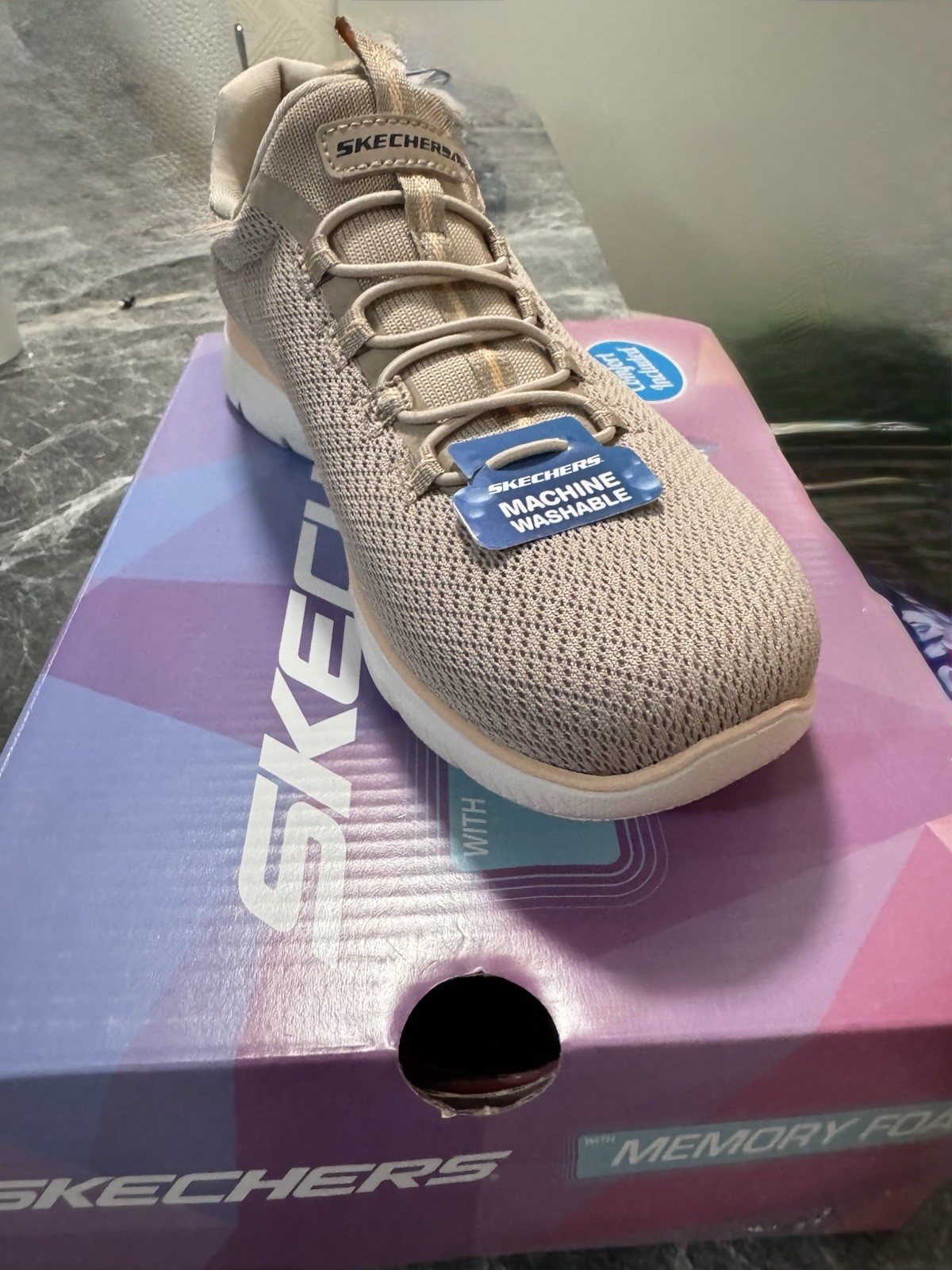 SKECHERS Summits Summer Blush Taupe Lace Up Vegan Memory Foa