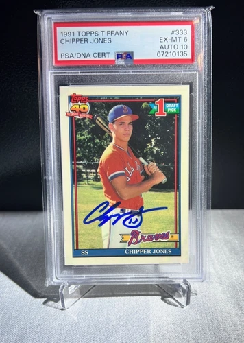 1991 TOPPS TIFFANY #333 CHIPPER JONES RC HOF PSA 6 DNA AUTO 10 Atlanta Braves