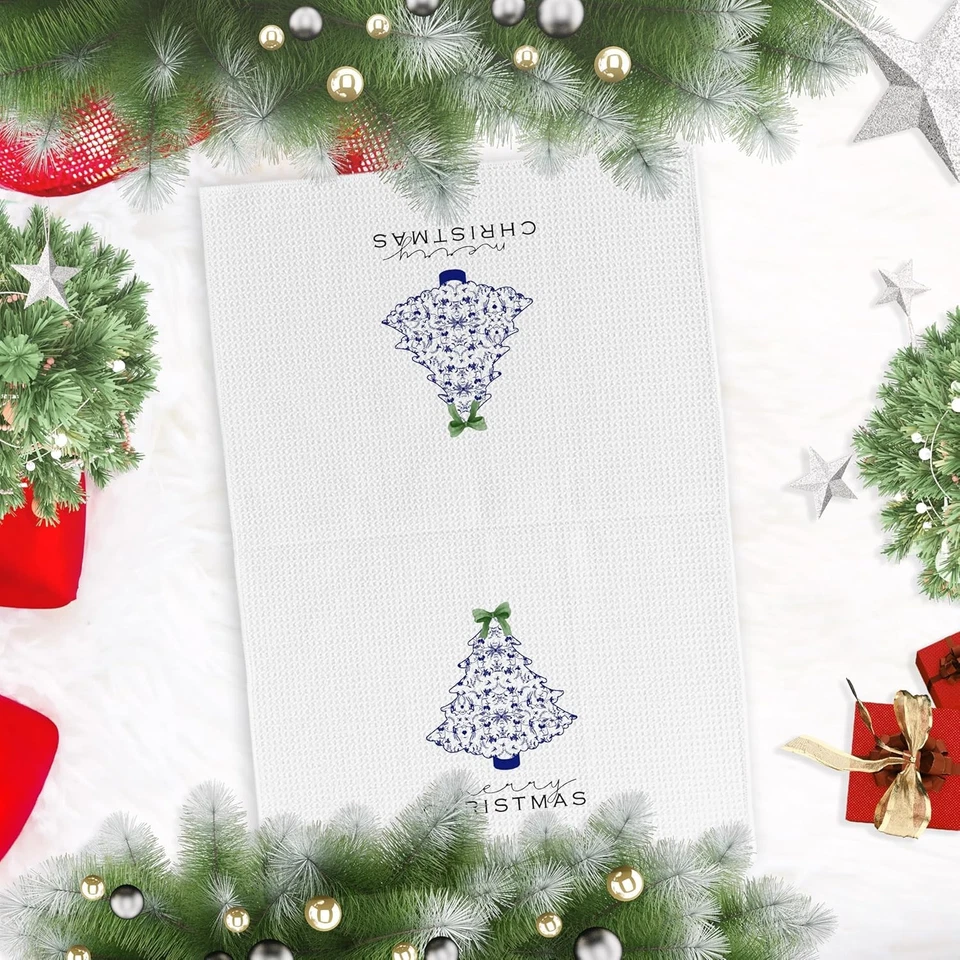 Chinoiserie Christmas Kitchen Towels Set of 4 Dish Hand Tea Towels Xmas - Изображение 2 из 4