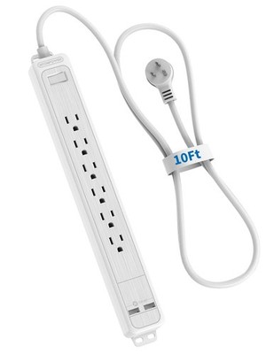 6 Outlets Surge Protector Power Strip with 10ft Extension Cord, 1875W Flat Pl...