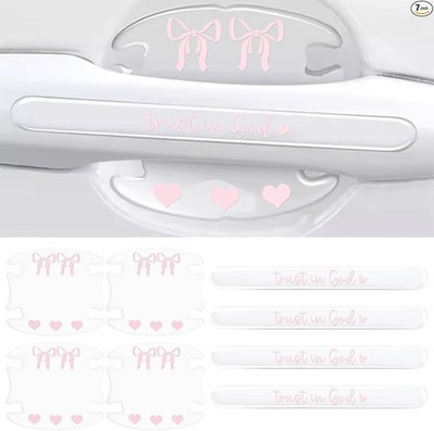 8 PCS Letter Print Car Door Handle Protector with Pink Bow, Cute  Color: White