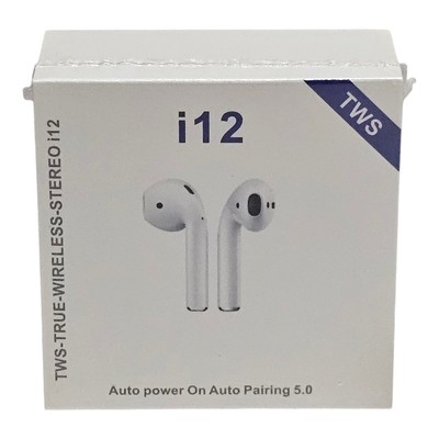 TWS-TRUE-WIRELESS-STEREO i12 EAR BUDS FOR AUTO PARING 5.0 WHITE NEW IN BOX