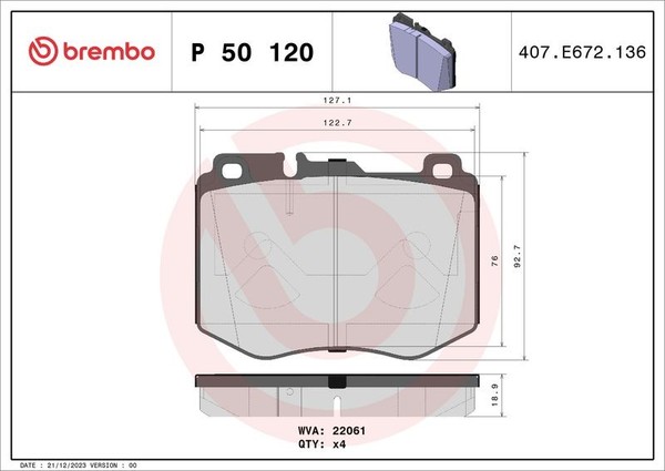 Brembo Bremsbelagsatz, Scheibenbremse P 50 120 FüR MERCEDES-BENZ-image