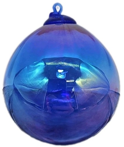 Glass Iridescent Swirl Ornament Blue Hand Blown Round Ball 2.8" Diameter [121]