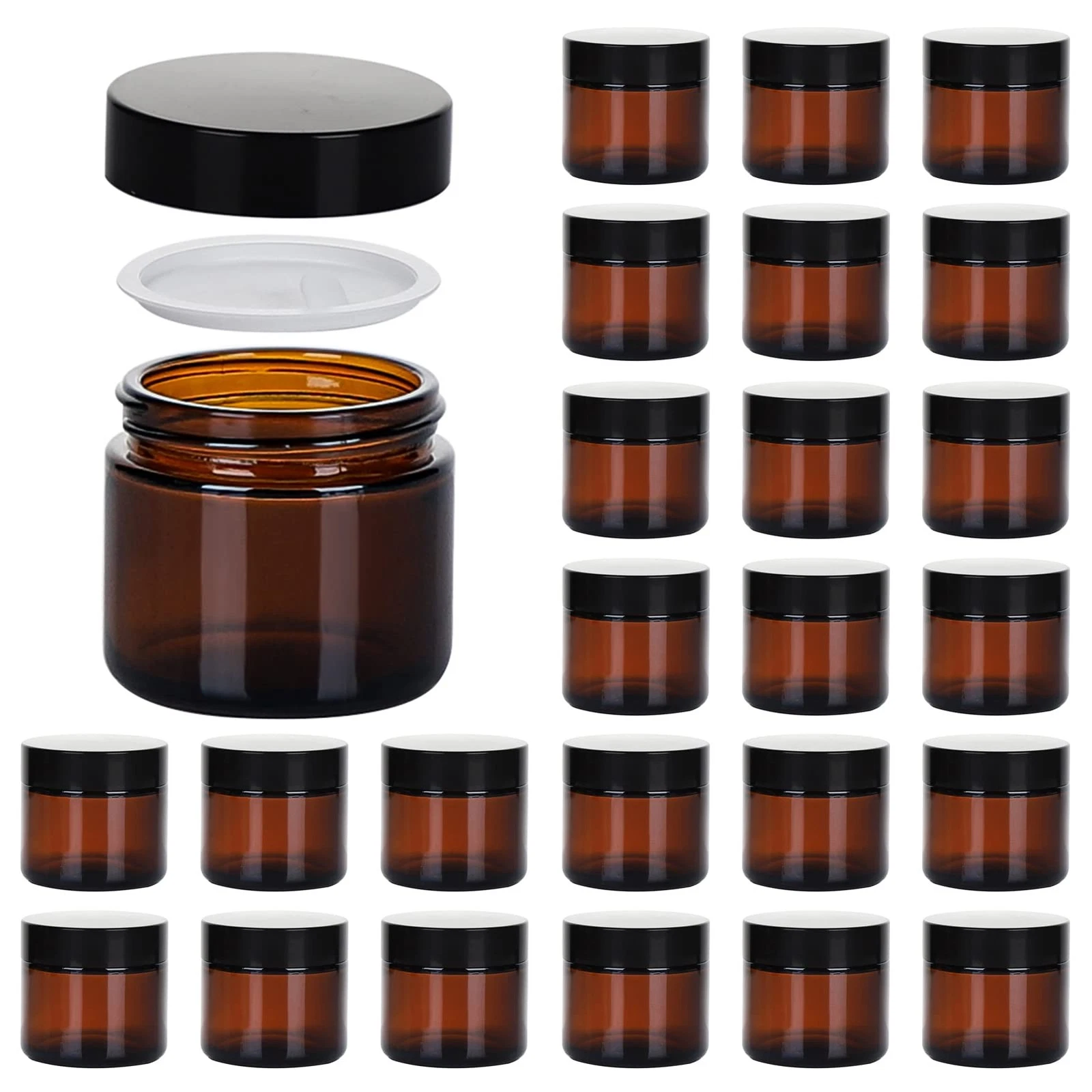 2oz Jars with Lids, Hoa Kinh 24 Pack Amber Glass Jars with Lids Empty Cosmeti...