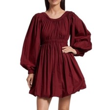 ULLA JOHNSON Martine Bubble Minidress Burgundy Sz 10