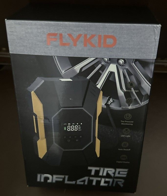 FLYKID T2222-2 12V Portable Tire Inflator Air Compressor 150 PSI Black/Yellow