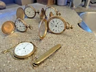 Group of 5 Vintage Pocket watches for parts - Waltham + Elgin + A.J. Shorter