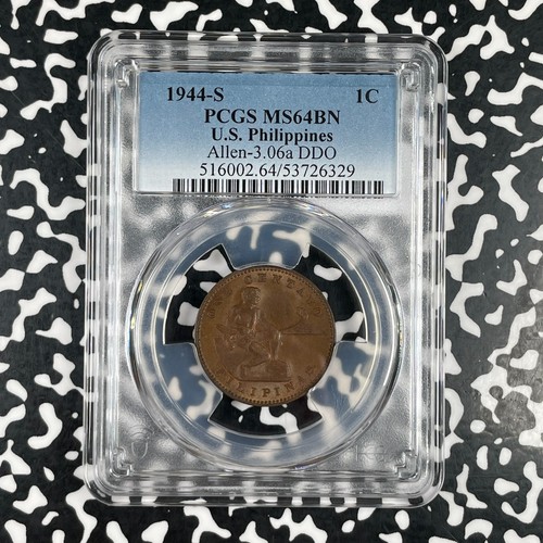 1944-S U.S. Philippines 1 Centavo PCGS MS64BN Lot#G3873 Allen-3.06a DDO