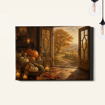 Autumn Harvest Canvas Print Open Double Doors Scene