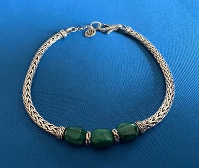 John Hardy St. Silber klassische Kette 3 Stationen Malachit Armband 7,75''