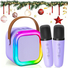 3-In-1 Mini Karaoke Machine Set for Kids, Bluetooth Speaker with 2 Wireless Mics
