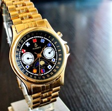 OROLOGIO VINTAGE PUSSER'S TRIPLA DATA SPORT FASI LUNARI QUARZO UOMO BRACCIALE ORO