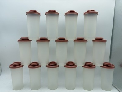 Tupperware Salt Pepper Shakers Set #1329 Flip Lids Dusty Rose Pink ORIG VTG NOS